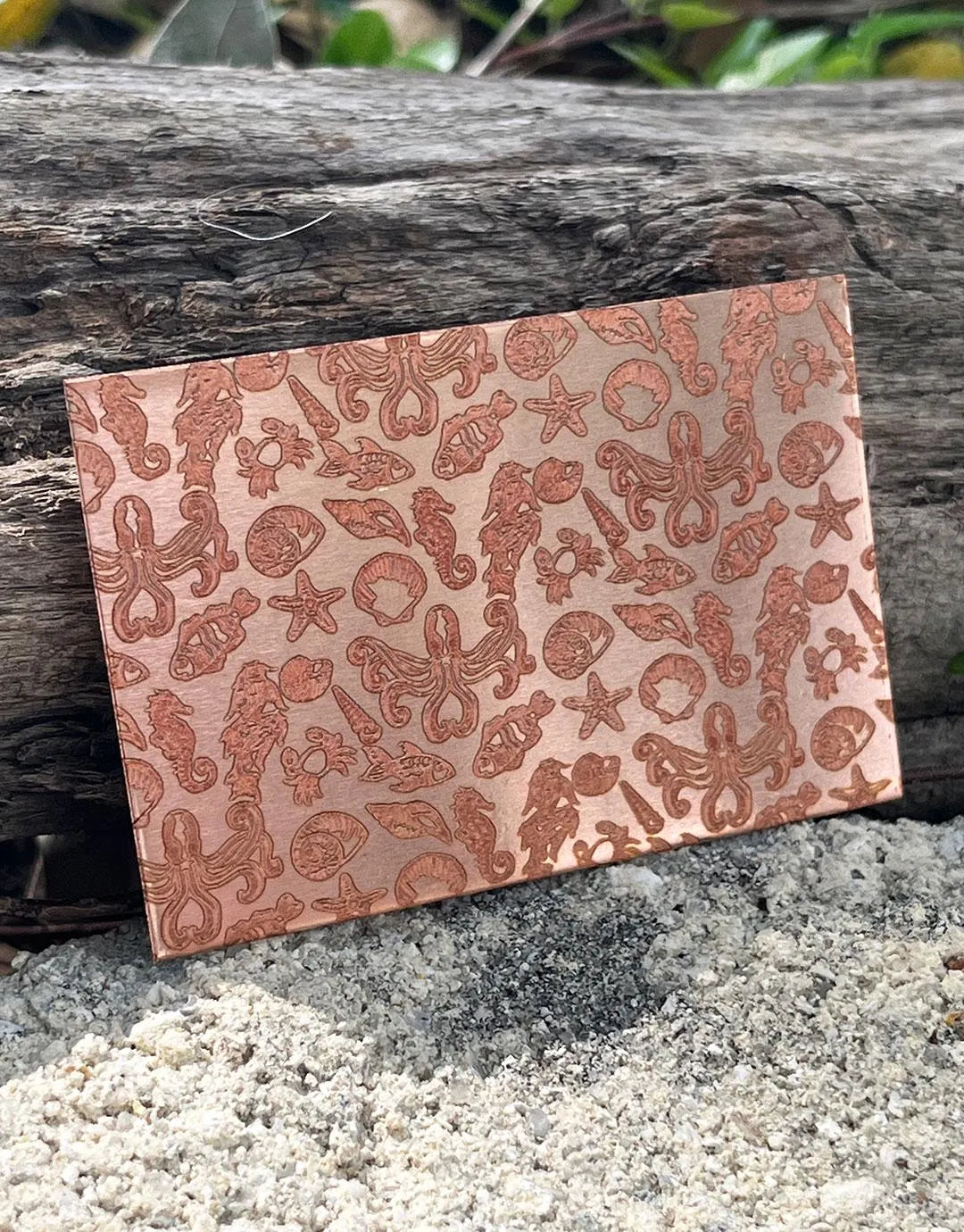 XLP0135 = Seafood Laser Engraved Metal Sheet 3x2" = Textured Jewelry Blank = Copper, Brass & More