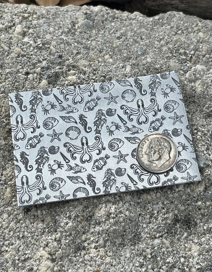 XLP0135 = Seafood Laser Engraved Metal Sheet 3x2" = Textured Jewelry Blank = Copper, Brass & More