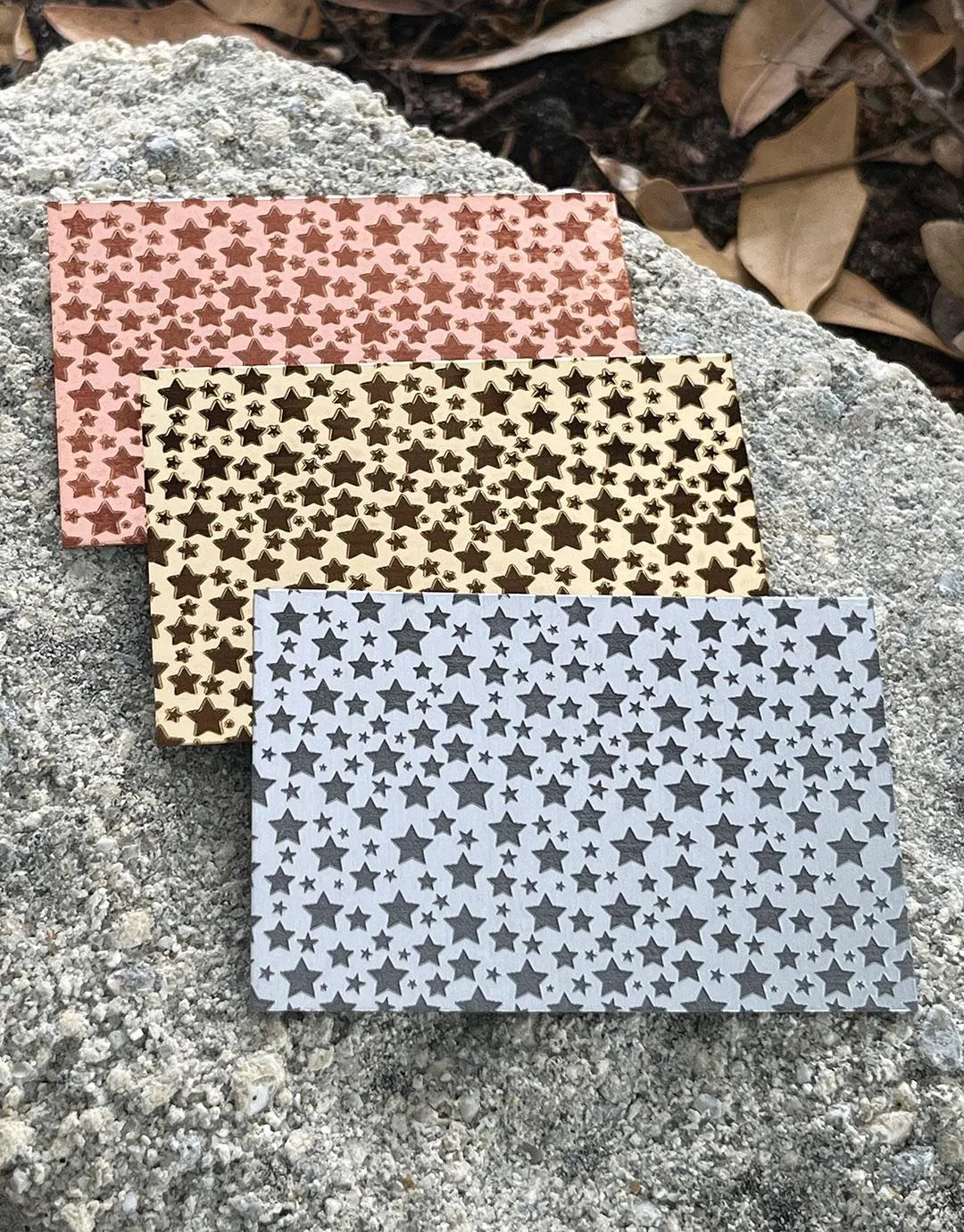 XLP0136 = Star Spangled Laser Engraved Metal Sheet 3x2" = Textured Jewelry Blank = Copper, Brass & More