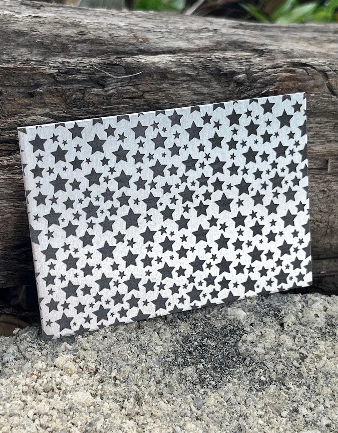 XLP0136 = Star Spangled Laser Engraved Metal Sheet 3x2" = Textured Jewelry Blank = Copper, Brass & More