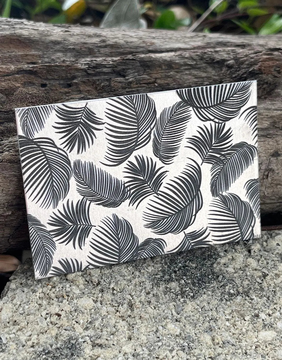 XLP0139 = Palm Fronds Laser Engraved Metal Sheet 3x2" = Textured Jewelry Blank = Copper, Brass & More