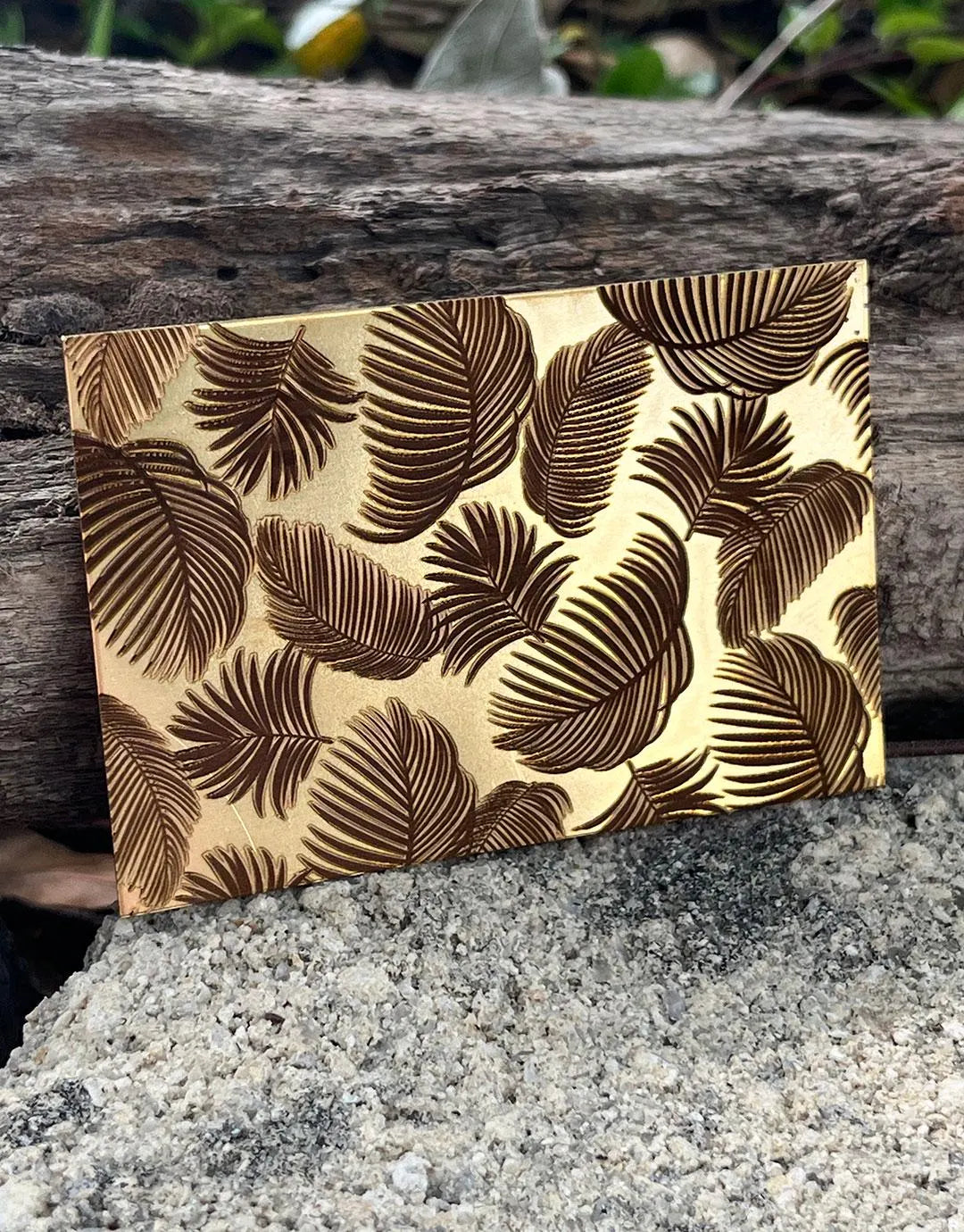 XLP0139 = Palm Fronds Laser Engraved Metal Sheet 3x2" = Textured Jewelry Blank = Copper, Brass & More