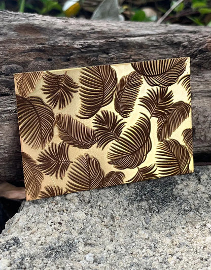 XLP0139 = Palm Fronds Laser Engraved Metal Sheet 3x2" = Textured Jewelry Blank = Copper, Brass & More