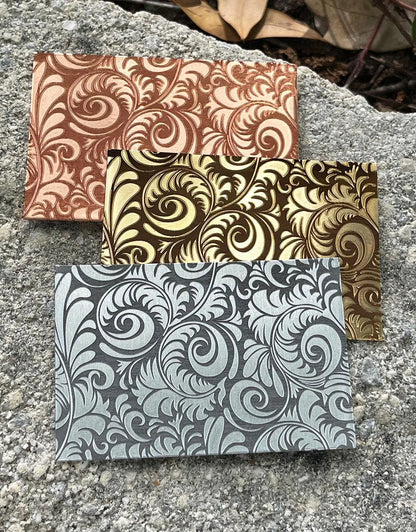 XLP0140 = Nouveau Floral Laser Engraved Metal Sheet 3x2" = Textured Jewelry Blank = Copper, Brass & More