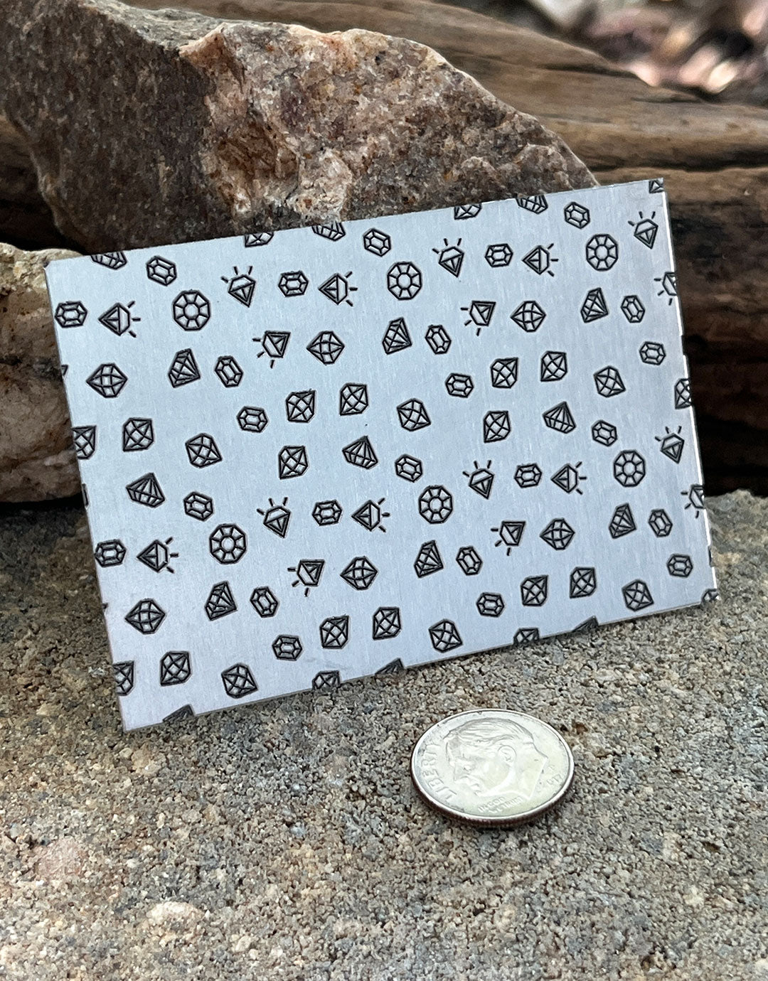 XLP0149 = Gems Laser Engraved Metal Sheet 3x2" = Textured Jewelry Blank = Copper, Brass & More