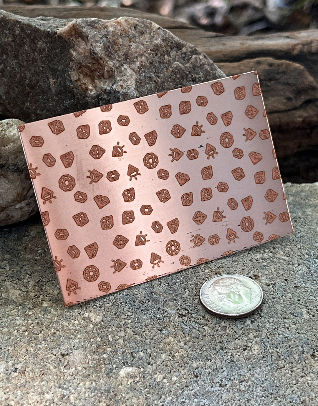XLP0149 = Gems Laser Engraved Metal Sheet 3x2" = Textured Jewelry Blank = Copper, Brass & More