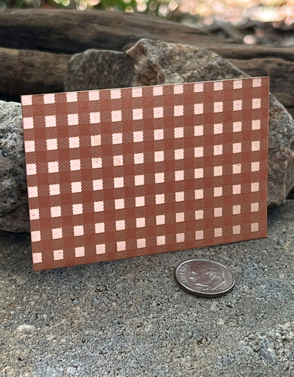 XLP0162 = Checkered Laser Engraved Metal Sheet 3x2" = Textured Jewelry Blank = Copper, Brass & More