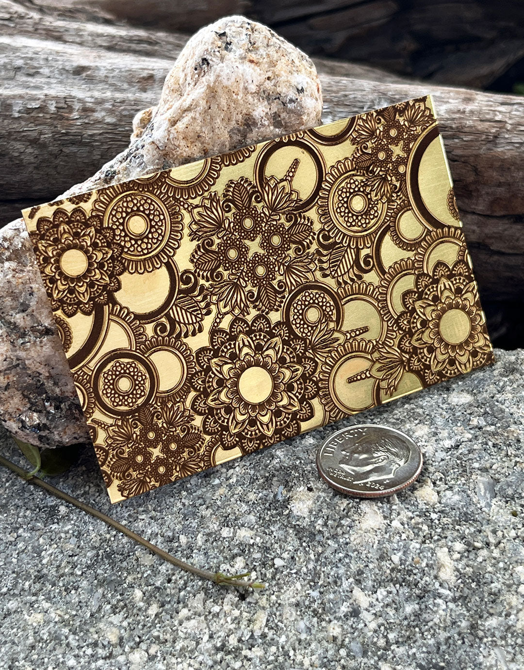 XLP0165 = Floral Discs Laser Engraved Metal Sheet 3x2" = Textured Jewelry Blank = Copper, Brass & More