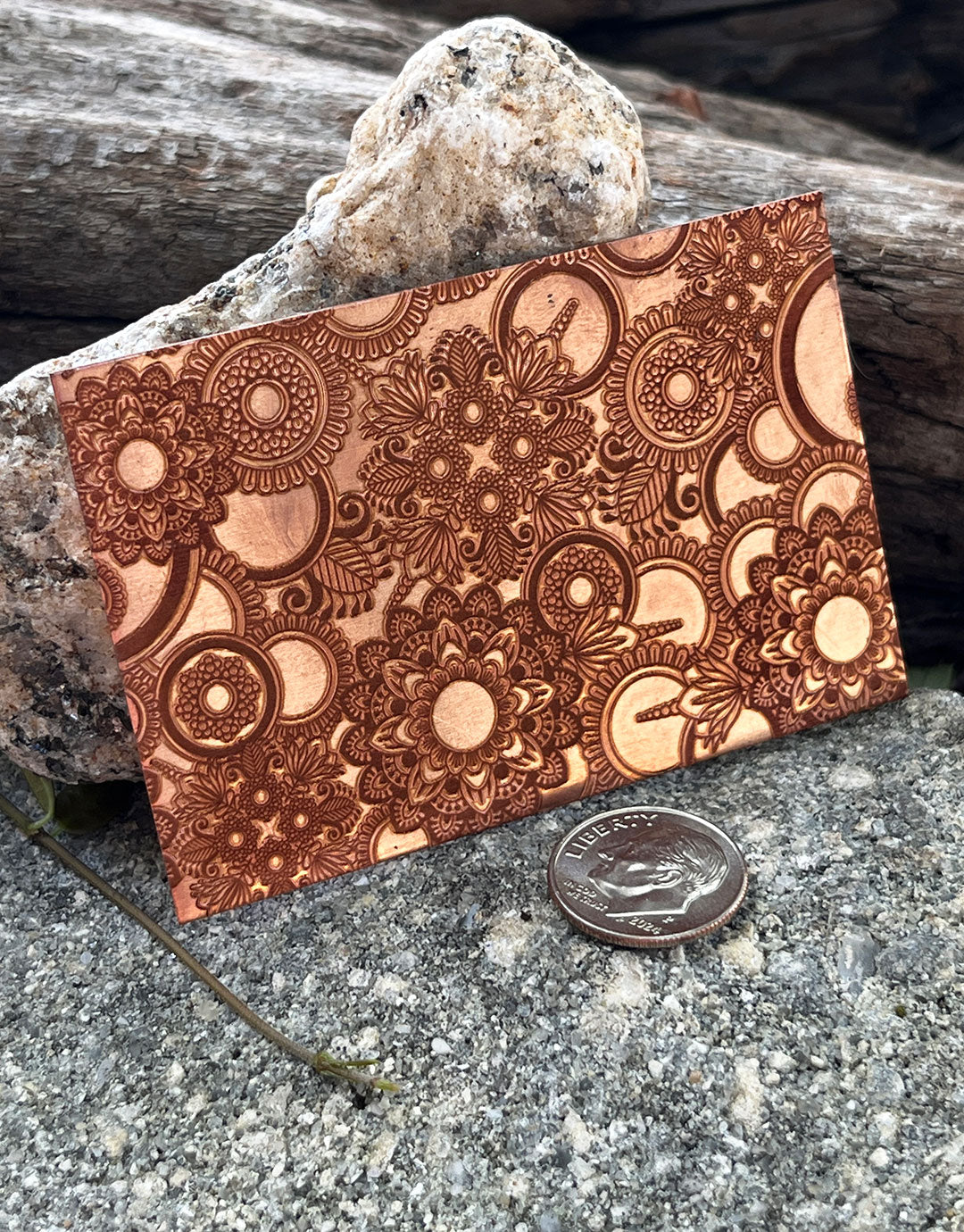 XLP0165 = Floral Discs Laser Engraved Metal Sheet 3x2" = Textured Jewelry Blank = Copper, Brass & More