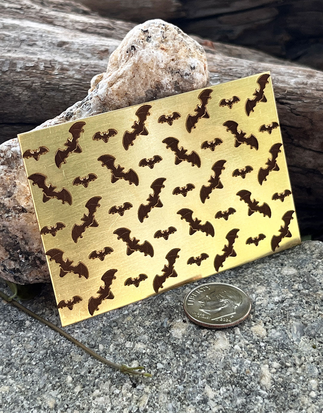 XLP0166 = Bats Laser Engraved Metal Sheet 3x2" = Textured Jewelry Blank = Copper, Brass & More