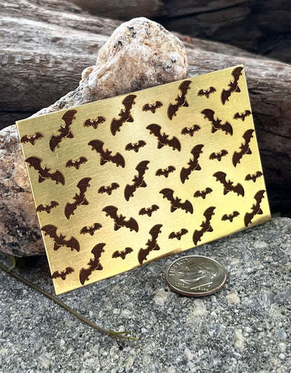XLP0166 = Bats Laser Engraved Metal Sheet 3x2" = Textured Jewelry Blank = Copper, Brass & More
