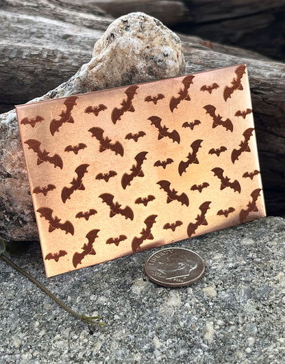 XLP0166 = Bats Laser Engraved Metal Sheet 3x2" = Textured Jewelry Blank = Copper, Brass & More