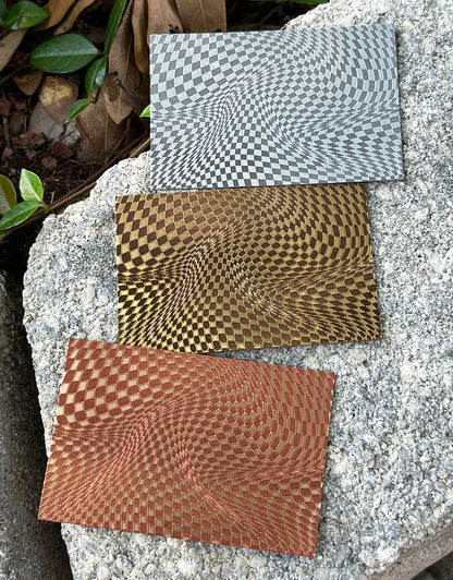 XLP0168 = Warped Checkerboard Laser Engraved Metal Sheet 3x2" = Textured Jewelry Blank = Copper, Brass & More