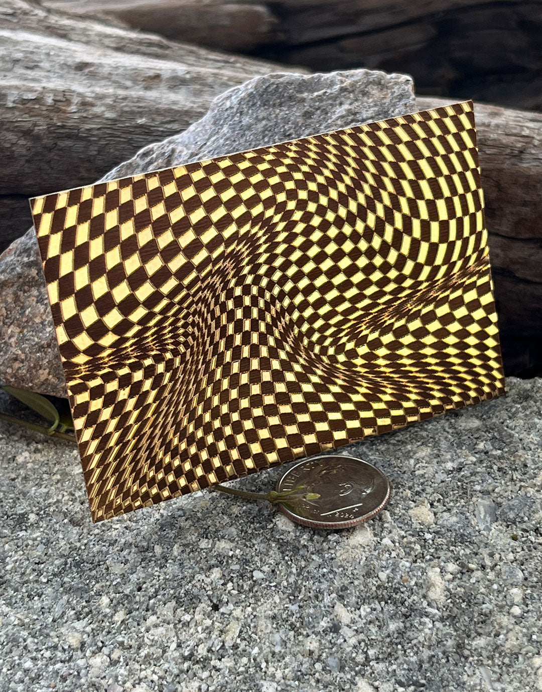 XLP0168 = Warped Checkerboard Laser Engraved Metal Sheet 3x2" = Textured Jewelry Blank = Copper, Brass & More