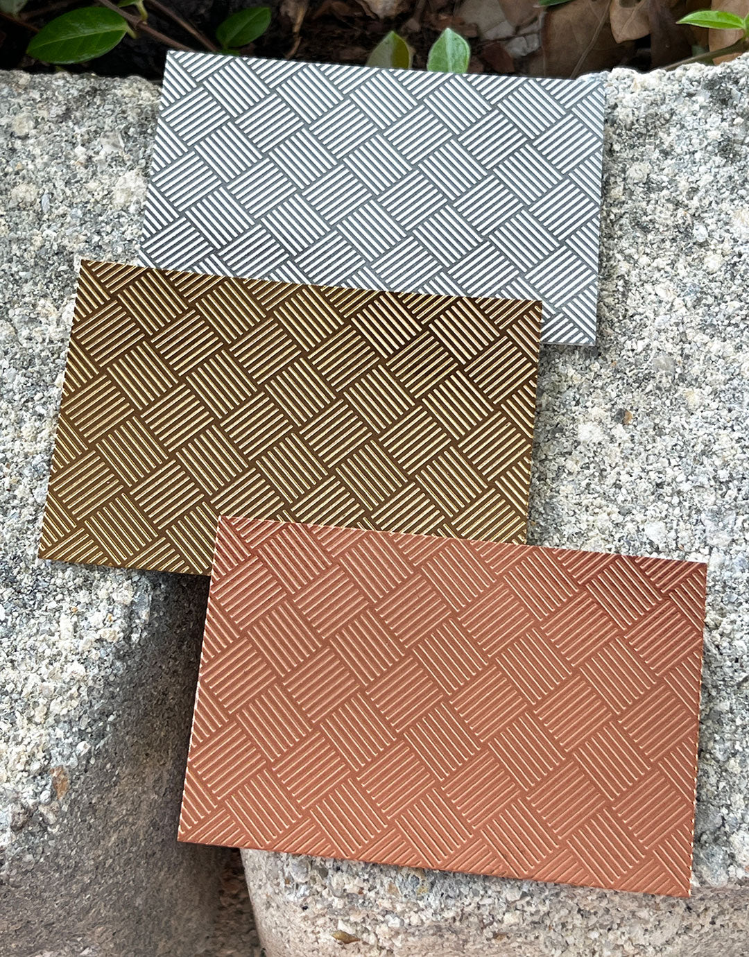 XLP0169 = Basket Weave Laser Engraved Metal Sheet 3x2" = Textured Jewelry Blank = Copper, Brass & More