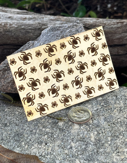 XLP0170 = Spiders Laser Engraved Metal Sheet 3x2" = Textured Jewelry Blank = Copper, Brass & More