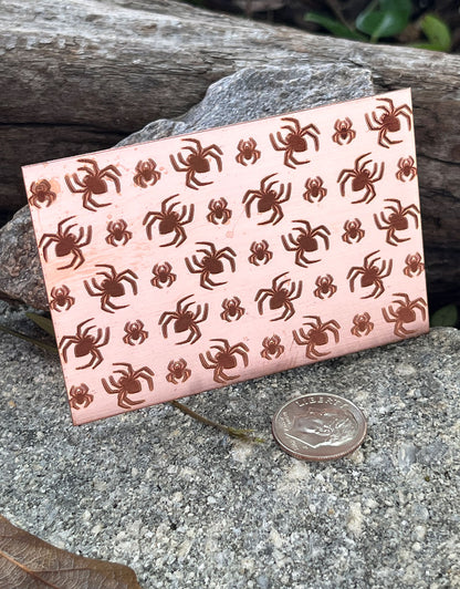 XLP0170 = Spiders Laser Engraved Metal Sheet 3x2" = Textured Jewelry Blank = Copper, Brass & More