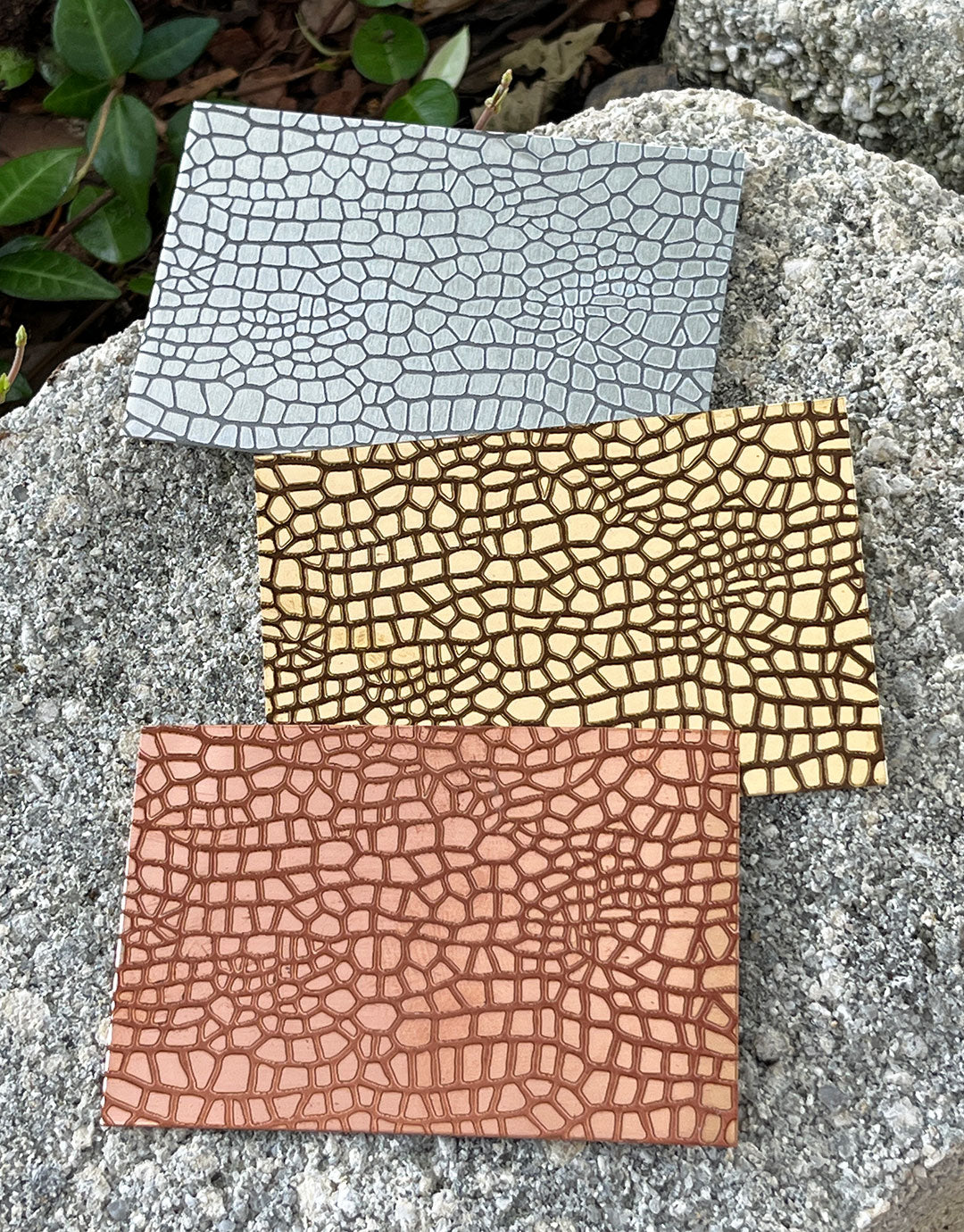 XLP0172 = Crocodile Skin Laser Engraved Metal Sheet 3x2" = Textured Jewelry Blank = Copper, Brass & More