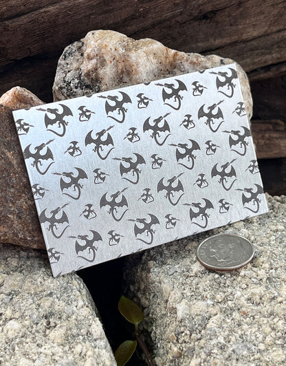 XLP0173 = Dragons Laser Engraved Metal Sheet 3x2" = Textured Jewelry Blank = Copper, Brass & More