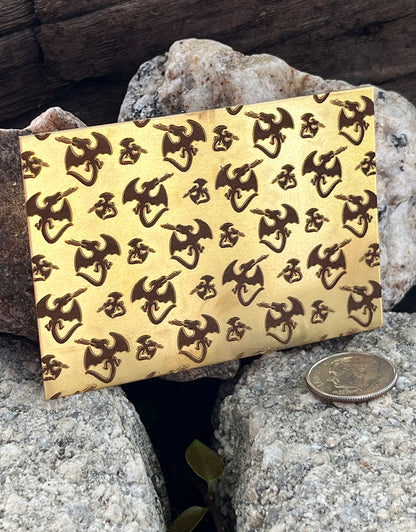 XLP0173 = Dragons Laser Engraved Metal Sheet 3x2" = Textured Jewelry Blank = Copper, Brass & More