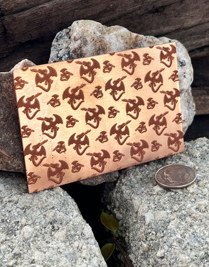 XLP0173 = Dragons Laser Engraved Metal Sheet 3x2" = Textured Jewelry Blank = Copper, Brass & More