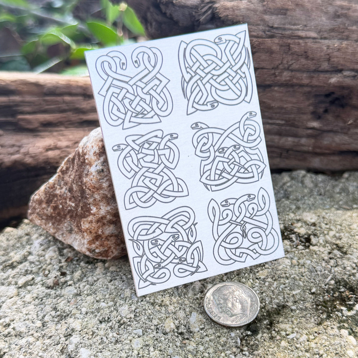 XLP0174 = Celtic Snake Knots Laser Engraved Metal Sheet 3x2" = Textured Jewelry Blank = Copper, Brass & More