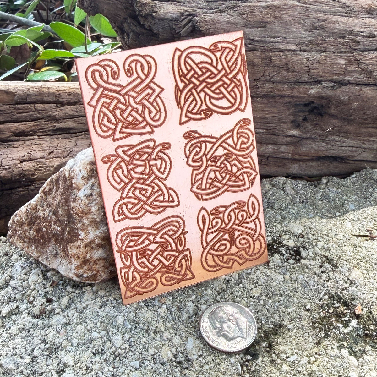 XLP0174 = Celtic Snake Knots Laser Engraved Metal Sheet 3x2" = Textured Jewelry Blank = Copper, Brass & More