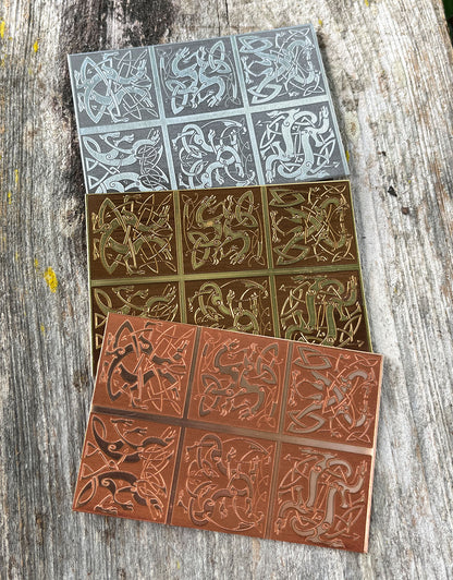 XLP0176 = Celtic Dragon Knots Laser Engraved Metal Sheet 3x2" = Textured Jewelry Blank = Copper, Brass & More