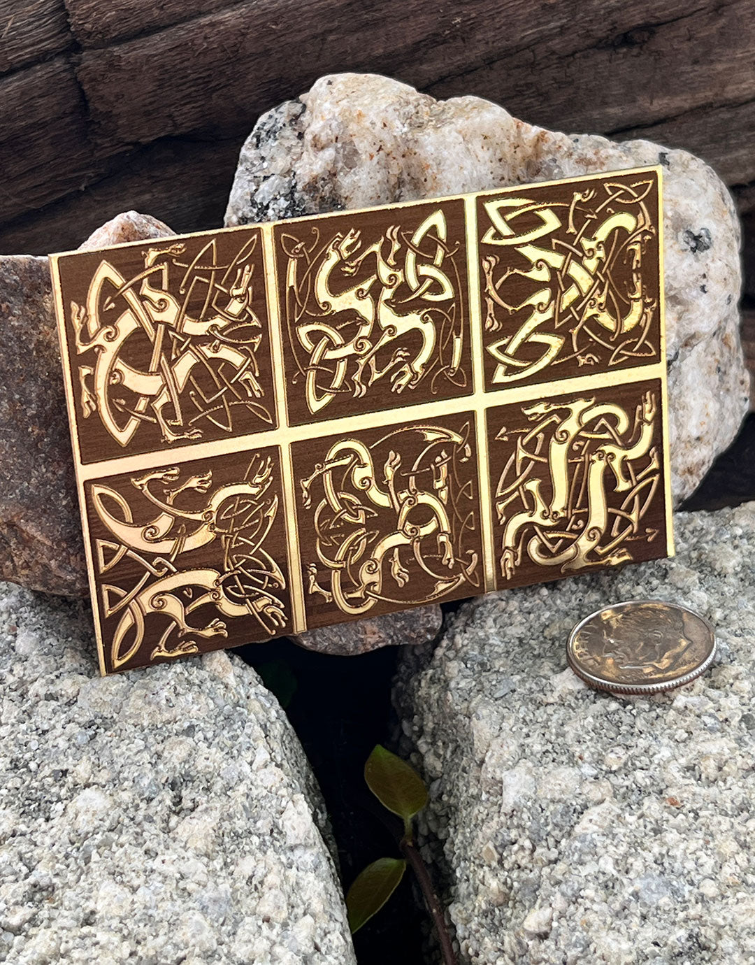 XLP0176 = Celtic Dragon Knots Laser Engraved Metal Sheet 3x2" = Textured Jewelry Blank = Copper, Brass & More