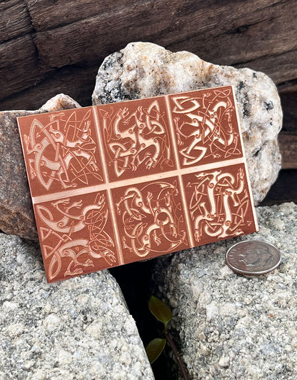 XLP0176 = Celtic Dragon Knots Laser Engraved Metal Sheet 3x2" = Textured Jewelry Blank = Copper, Brass & More