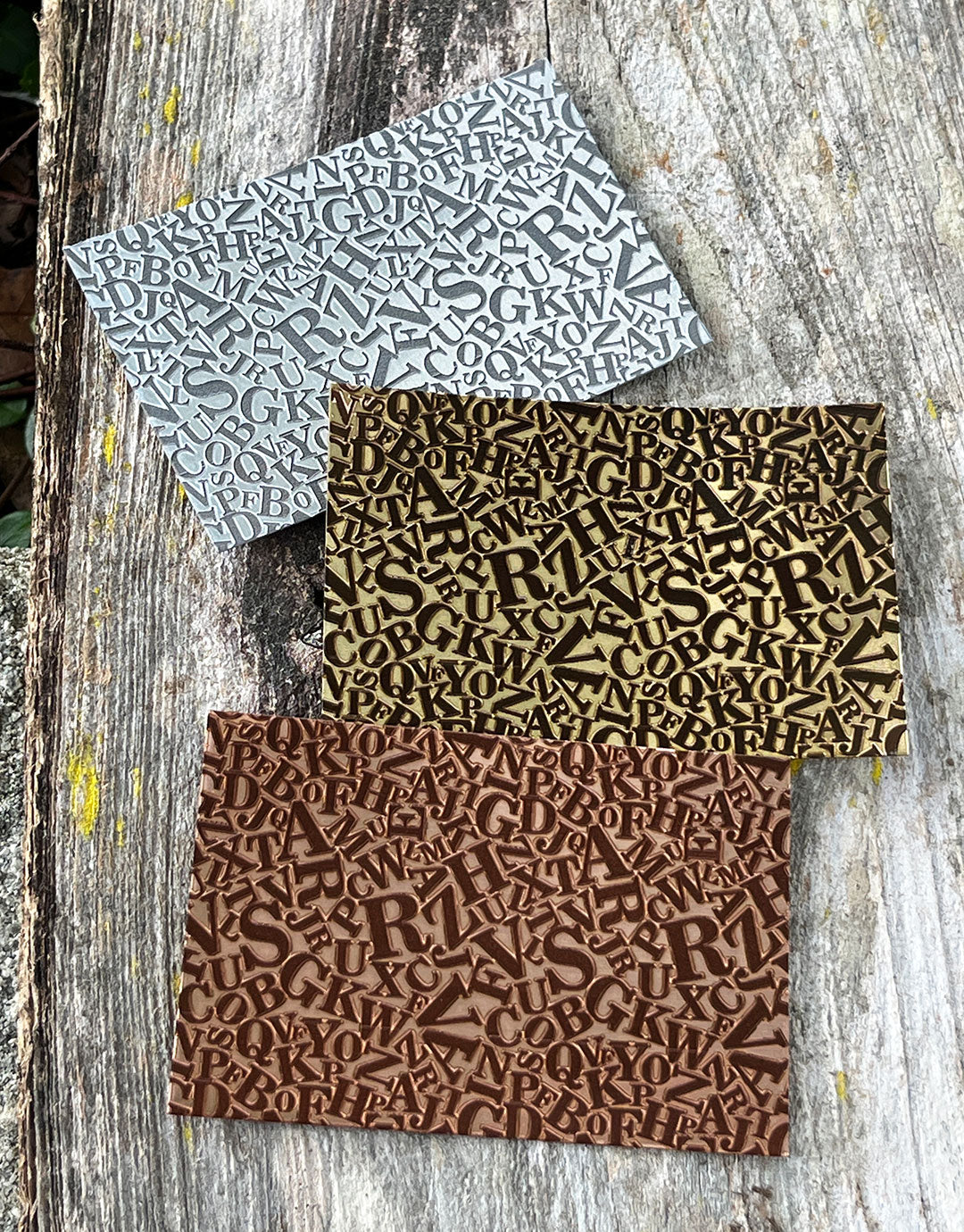 XLP0178 = Alphabety Laser Engraved Metal Sheet 3x2" = Textured Jewelry Blank = Copper, Brass & More