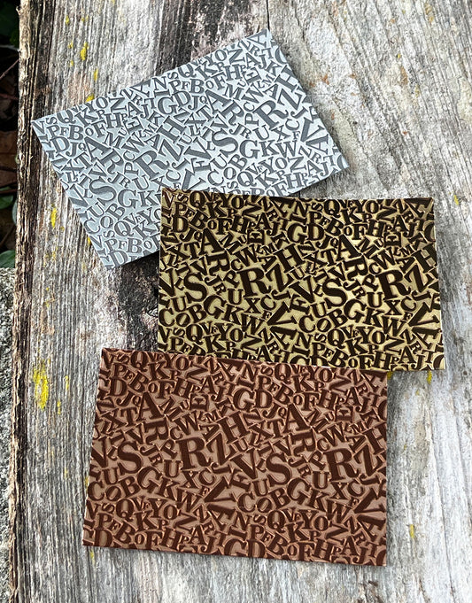 XLP0178 = Alphabety Laser Engraved Metal Sheet 3x2" = Textured Jewelry Blank = Copper, Brass & More