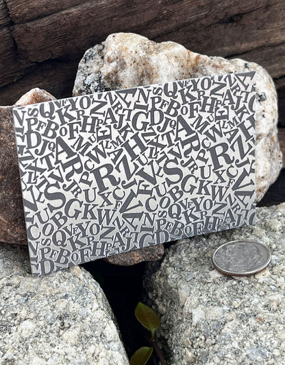 XLP0178 = Alphabety Laser Engraved Metal Sheet 3x2" = Textured Jewelry Blank = Copper, Brass & More