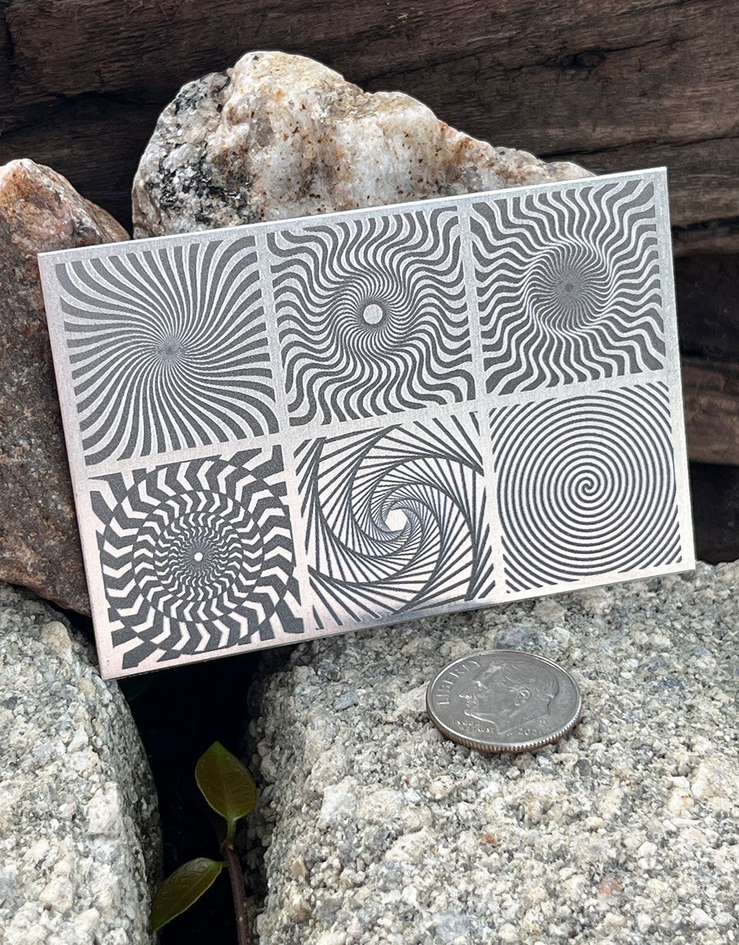 XLP0181 = Spiral Panels Laser Engraved Metal Sheet 3x2" = Textured Jewelry Blank = Copper, Brass & More