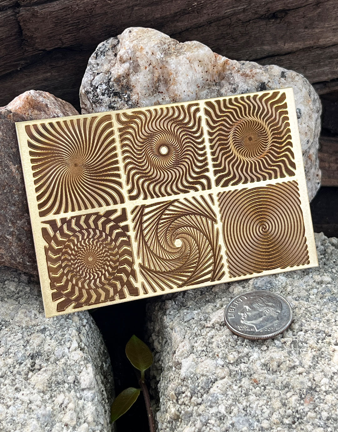 XLP0181 = Spiral Panels Laser Engraved Metal Sheet 3x2" = Textured Jewelry Blank = Copper, Brass & More