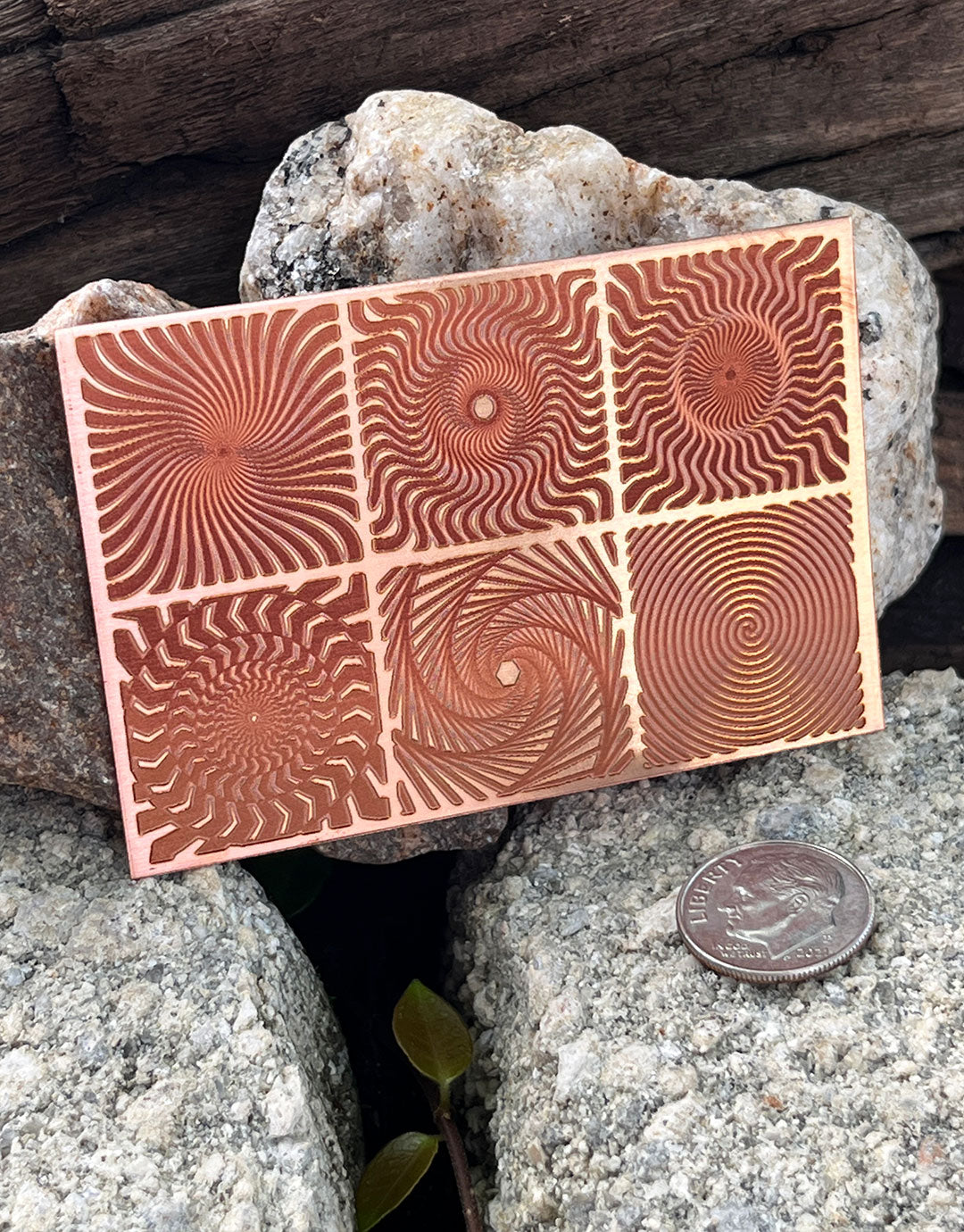 XLP0181 = Spiral Panels Laser Engraved Metal Sheet 3x2" = Textured Jewelry Blank = Copper, Brass & More