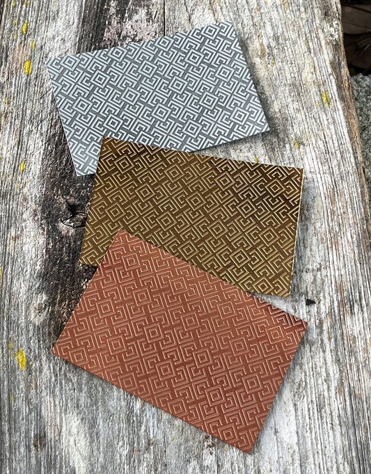 XLP0182 = Retro Squares Laser Engraved Metal Sheet 3x2" = Textured Jewelry Blank = Copper, Brass & More