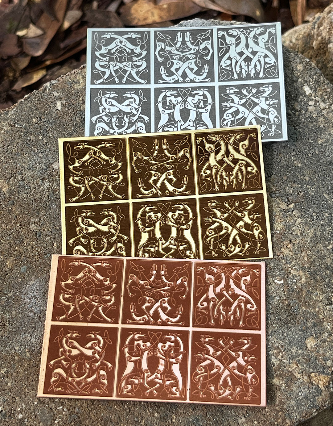 XLP0183 = Celtic Dogs and Wolves Laser Engraved Metal Sheet 3x2" = Textured Jewelry Blank = Copper, Brass & More