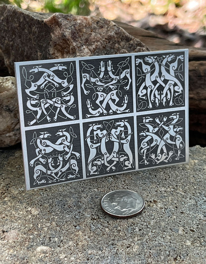 XLP0183 = Celtic Dogs and Wolves Laser Engraved Metal Sheet 3x2" = Textured Jewelry Blank = Copper, Brass & More
