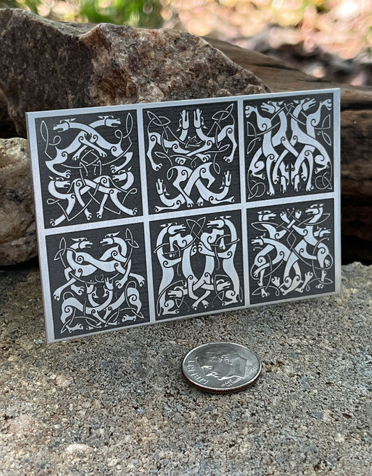 XLP0183 = Celtic Dogs and Wolves Laser Engraved Metal Sheet 3x2" = Textured Jewelry Blank = Copper, Brass & More