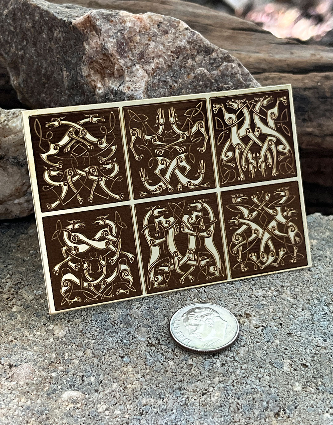 XLP0183 = Celtic Dogs and Wolves Laser Engraved Metal Sheet 3x2" = Textured Jewelry Blank = Copper, Brass & More