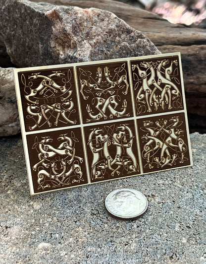 XLP0183 = Celtic Dogs and Wolves Laser Engraved Metal Sheet 3x2" = Textured Jewelry Blank = Copper, Brass & More