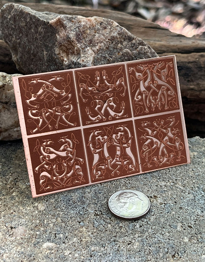 XLP0183 = Celtic Dogs and Wolves Laser Engraved Metal Sheet 3x2" = Textured Jewelry Blank = Copper, Brass & More