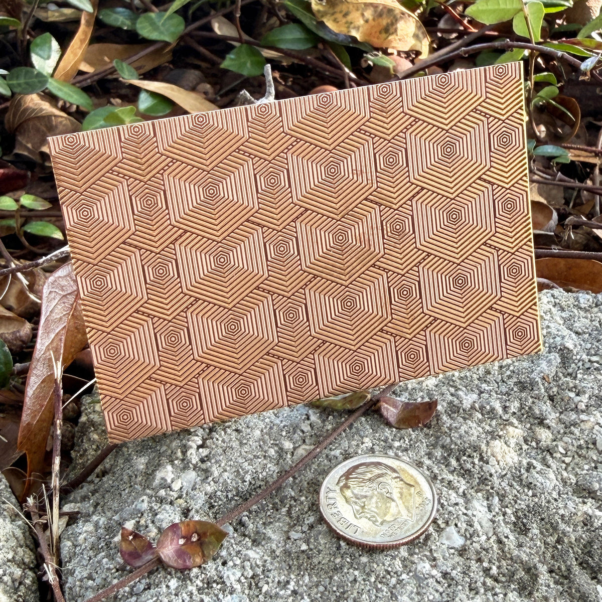 XLP0185 = Hexagon Scales Laser Engraved Metal Sheet 3x2" = Textured Jewelry Blank = Copper, Brass & More