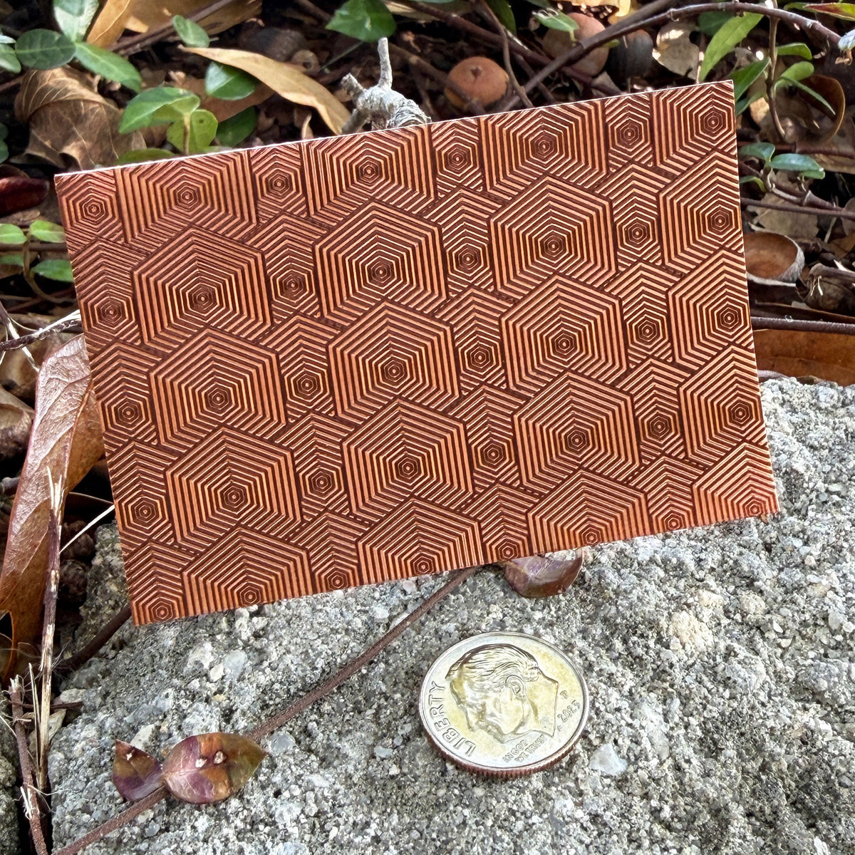 XLP0185 = Hexagon Scales Laser Engraved Metal Sheet 3x2" = Textured Jewelry Blank = Copper, Brass & More