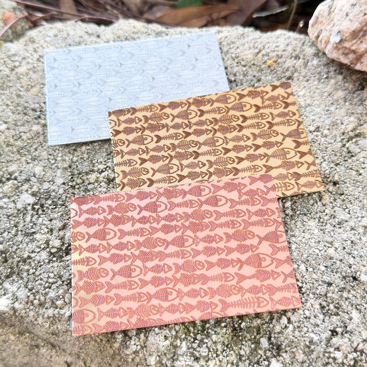 XLP0190 = Fish Bones Laser Engraved Metal Sheet 3x2" = Textured Jewelry Blank = Copper, Brass & More