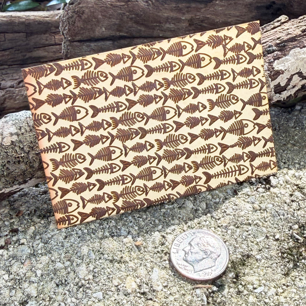 XLP0190 = Fish Bones Laser Engraved Metal Sheet 3x2" = Textured Jewelry Blank = Copper, Brass & More