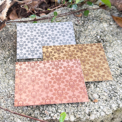 XLP0192 = Skull Snowflakes Laser Engraved Metal Sheet 3x2" = Textured Jewelry Blank = Copper, Brass & More