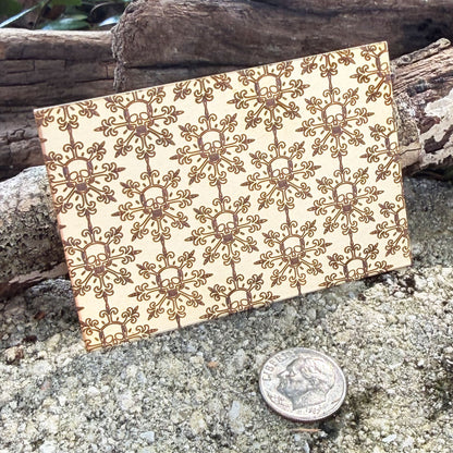 XLP0192 = Skull Snowflakes Laser Engraved Metal Sheet 3x2" = Textured Jewelry Blank = Copper, Brass & More