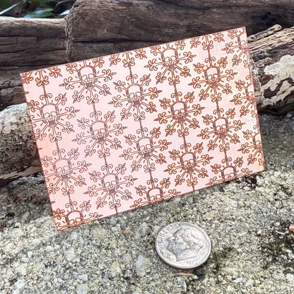 XLP0192 = Skull Snowflakes Laser Engraved Metal Sheet 3x2" = Textured Jewelry Blank = Copper, Brass & More